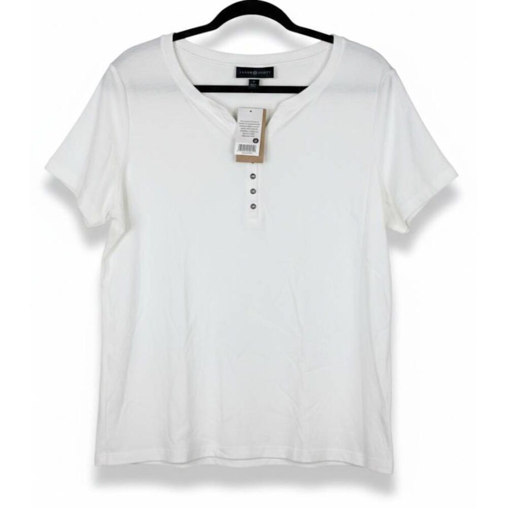 Karen Scott womens xl white cotton blouse short sleeve shirt